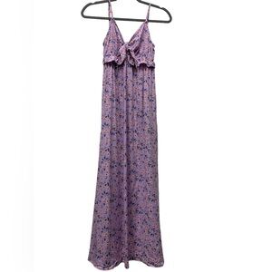 New! Velvet Torch floral maxi dress, spaghetti straps, ruffles, lilac, small